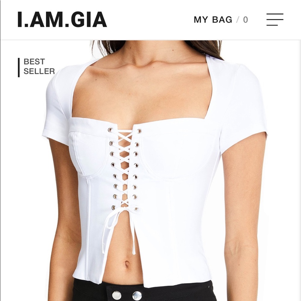 I.AM.GIA White Lace-Up Corset Top
